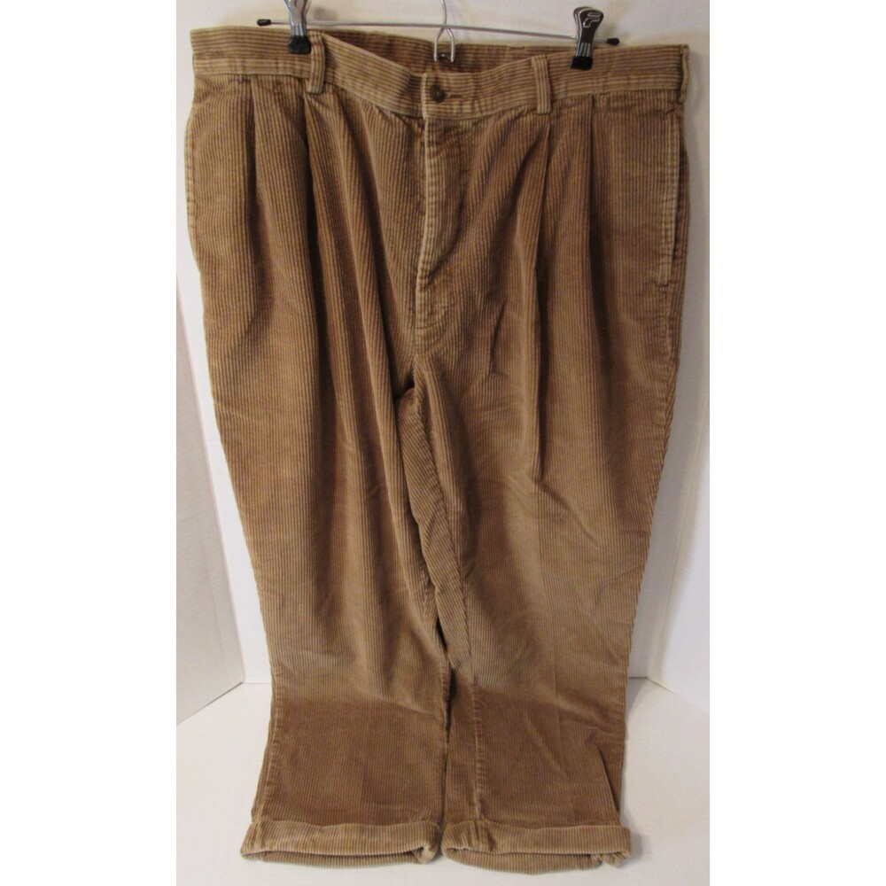 Joseph A Bank Mens Brown Cotton Corduroy Pants 40x30 Pleated Cuffed Pockets EUC